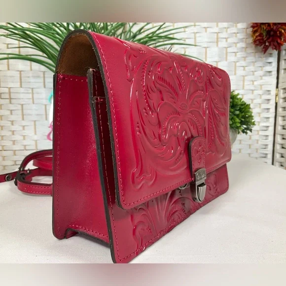 EUC Patricia Nash Laurentina Tooled Leather Crossbody|Clutch - Magenta - Picture 3 of 14